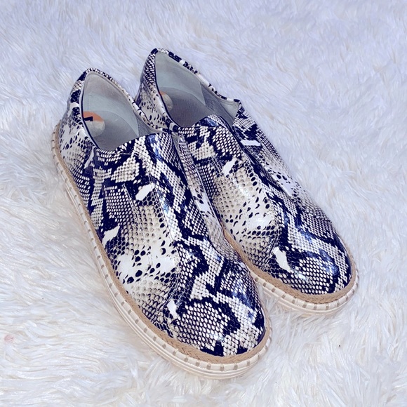 J Slides Shoes - J Slides Black White Python Print Slip On Espadrille Sneakers Size 7